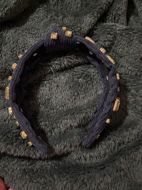 Lele Sadoughi Navy Headband with Gold Stones